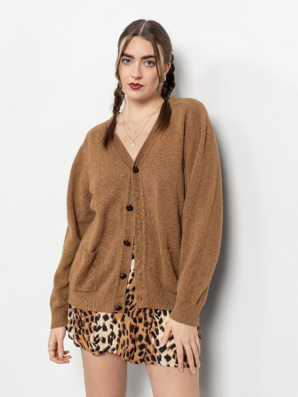 BROWN DAD CARDIGAN Jumper Wool Vintage Pockets / Large